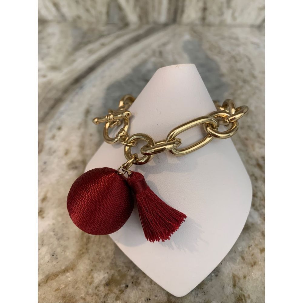 Gold Link 8” Bracelet with Dark Red Accent #FSU colors